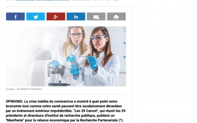L’innovation comme levier de souveraineté, un article de l’association des Instituts Carnot dans le journal La Tribune du 28/08/2020